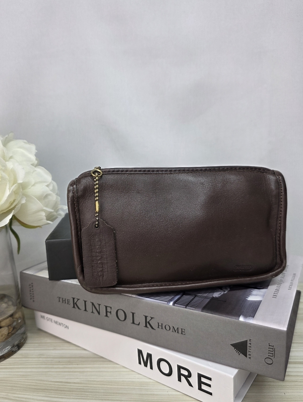 Coach Brown Leather Toiletry Kit with Tag Detail